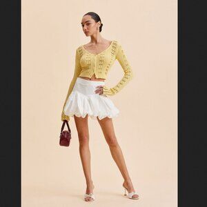Commense Pale Yellow Open-Knit Cropped Cardigan